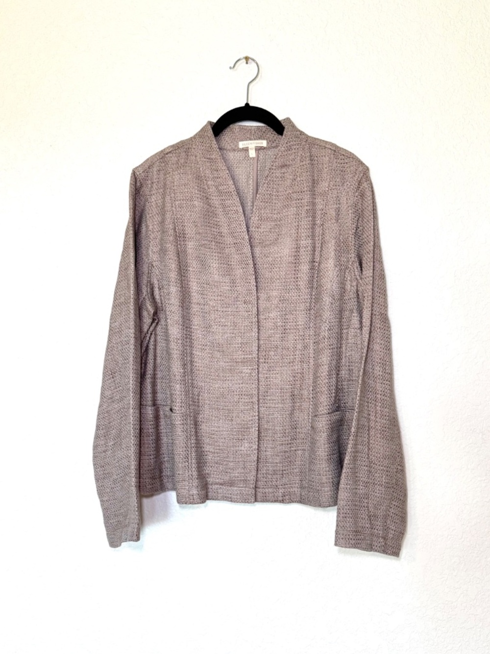 Eileen Fisher Blazer Large Beige Organic Linen Cotton Lightweight Staple Jacket